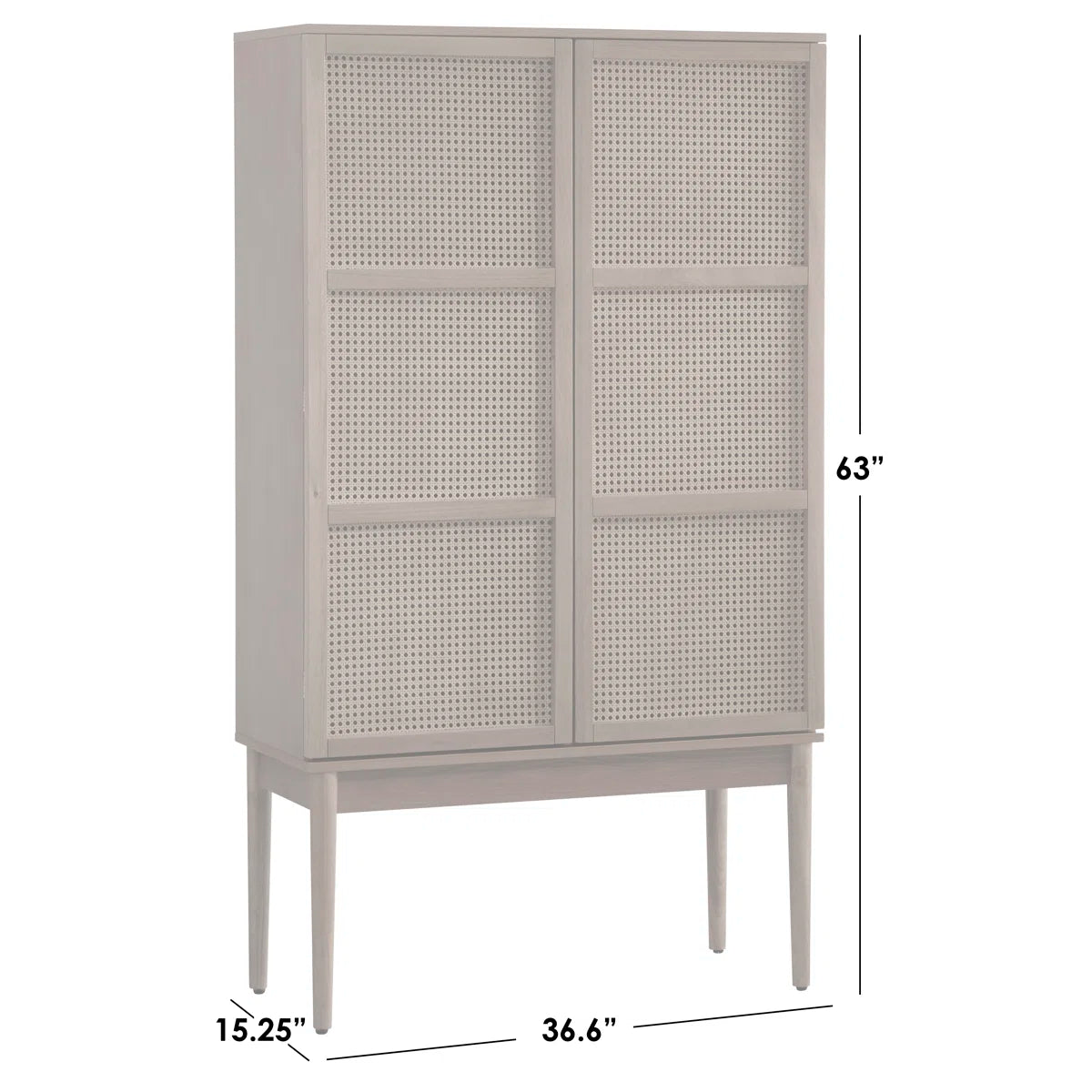 Kalicki Faux Cane Storage Cabinet Shelves, Mid-Century Wooden Cabinet for Dining Room & Living Room