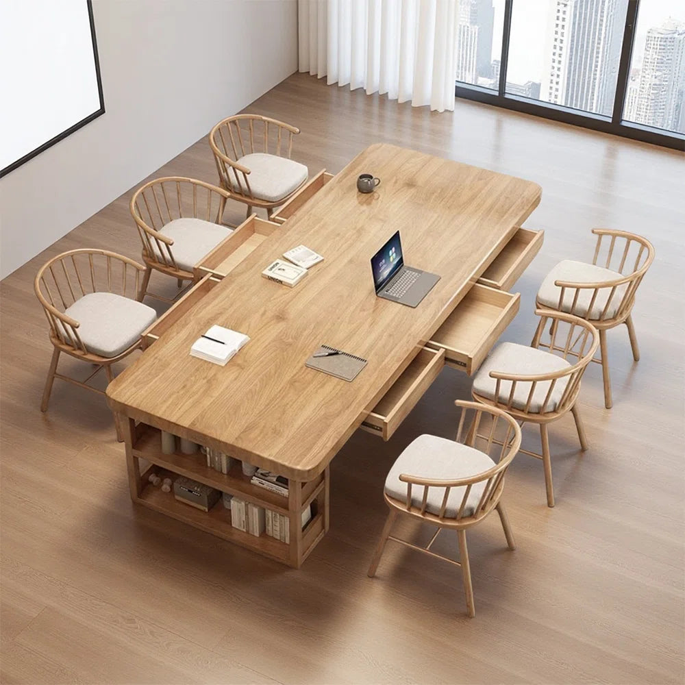 Burlywood Rectangular Solid Wood Conference Tables