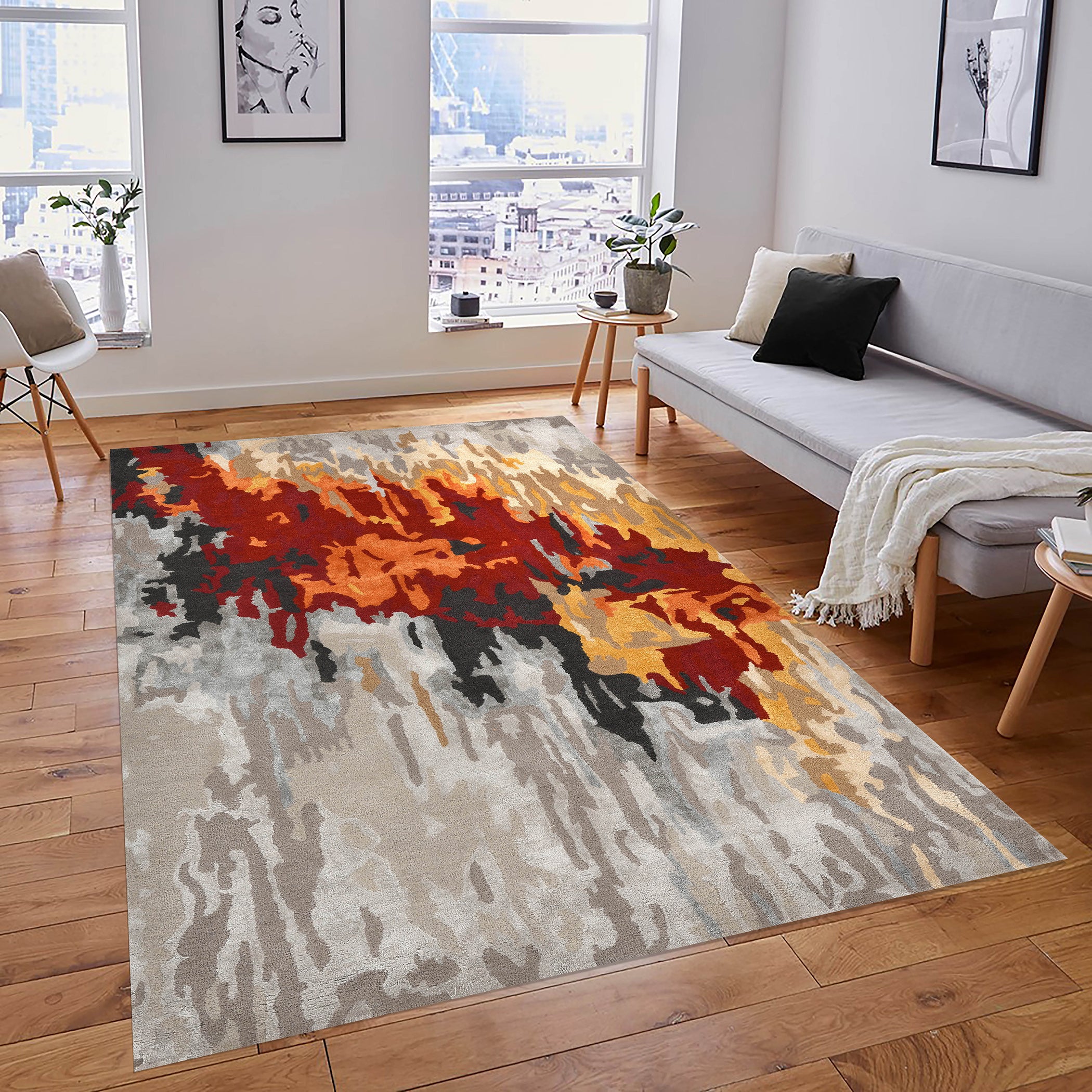 Cubsim Collection Handmade Rug, Wool Area Rug, 5x8 Neutral Design Rug, Anti Slip & Anti Skid Baking Carpet, Indian Rug, Modern Rug, Ideal for Bedroom, Living Room, and Dining Room, Kids Room, Office Rug, Saraswati Global Rug.