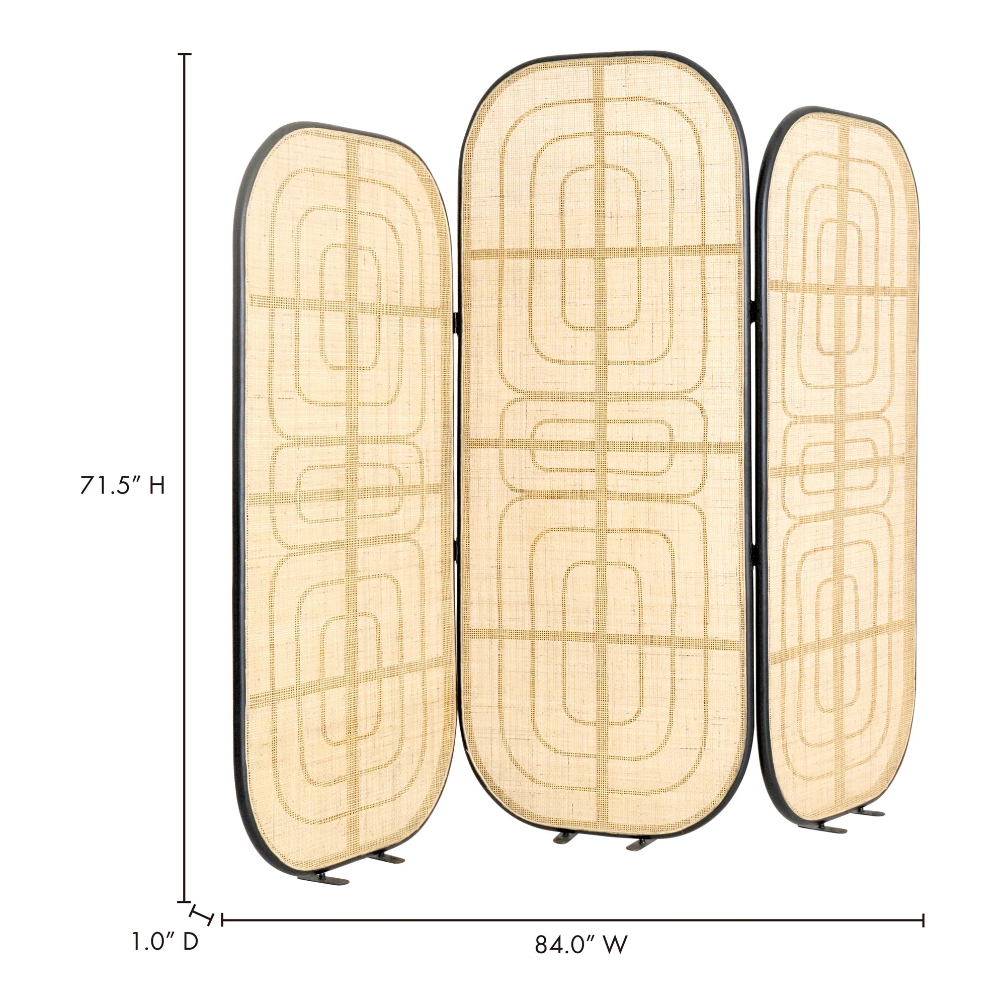 Ouch Cart 3 Panel Rattan Room Divider | Foldable Woven Privacy Screen with Iron Frame