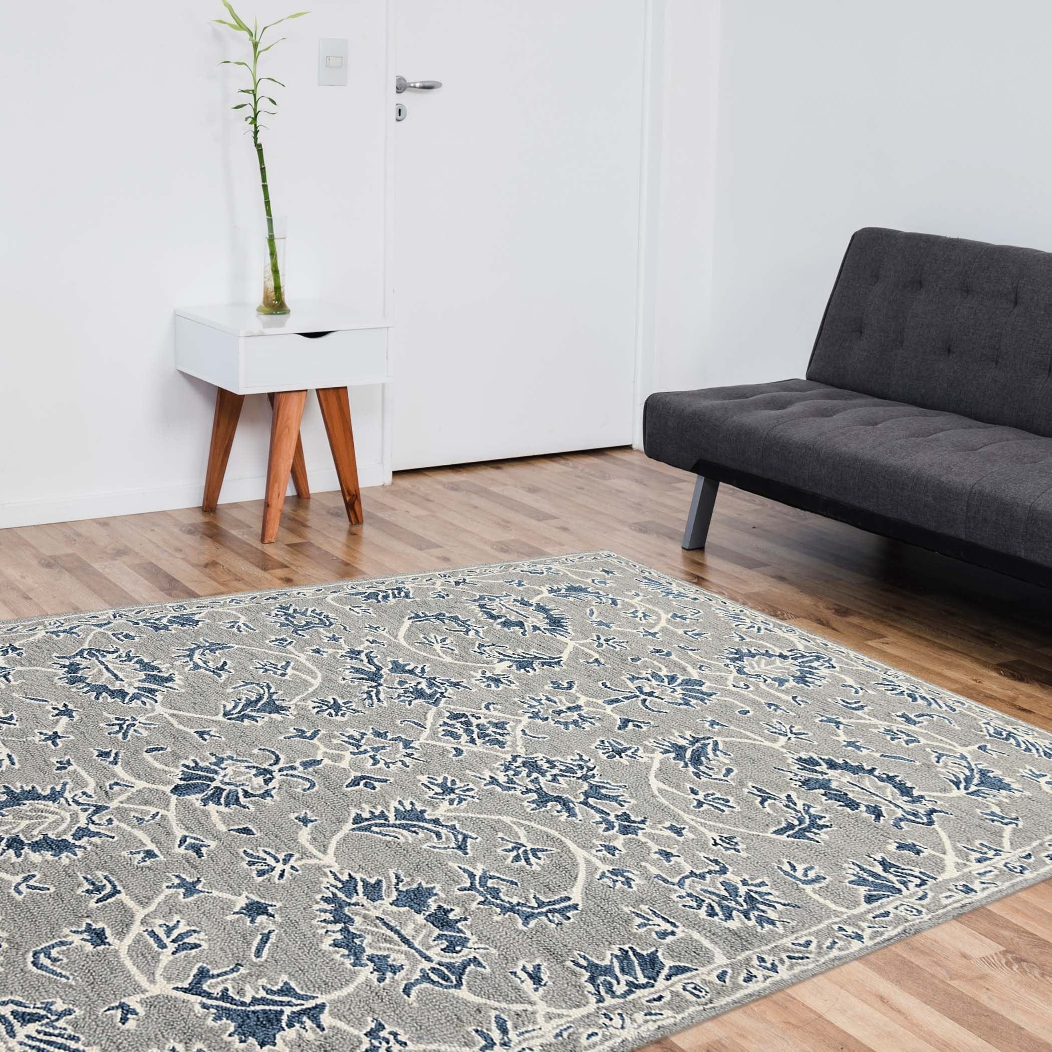 Gray Blue Wool Romania 4x6 Feet  Hand-Tufted Carpet - Rug