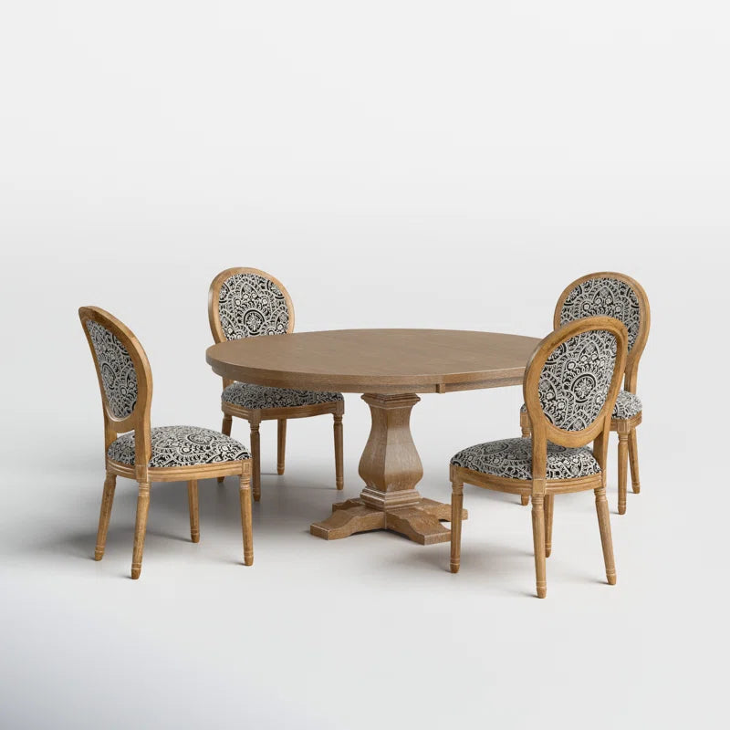 4-Seater Modern Farmhouse Dining Set Table & Upholstered King Louis Chairs