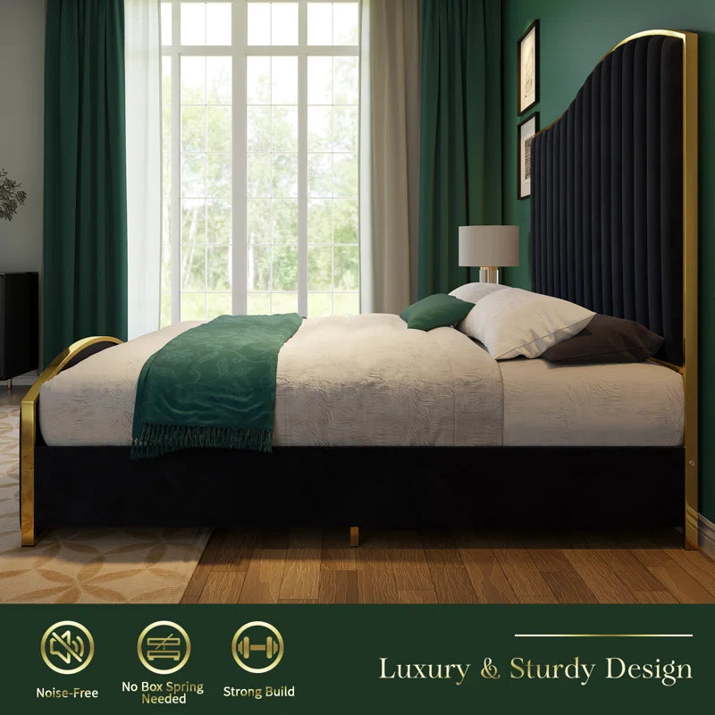 Callisburg Upholstered Bed Frame with Harp Headboard & Footboard