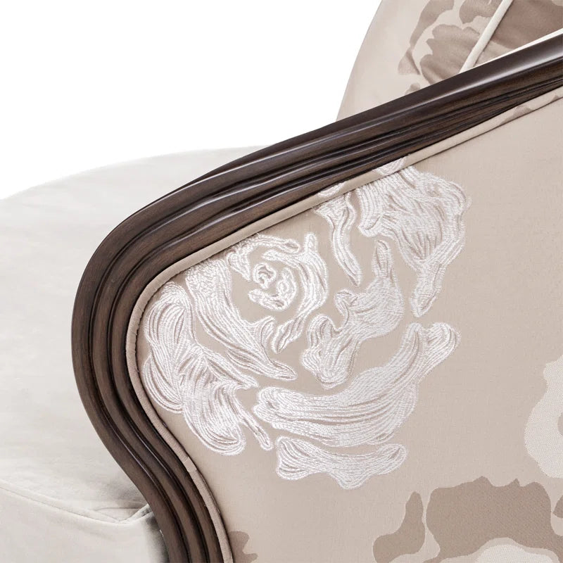 Camellia Field Velvet Accent Chair with Floral Back & Decorative Pillow