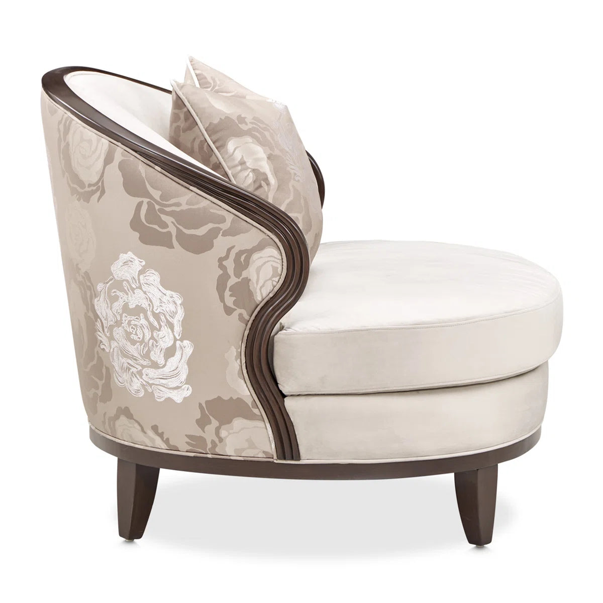 Camellia Field Velvet Accent Chair with Floral Back & Decorative Pillow