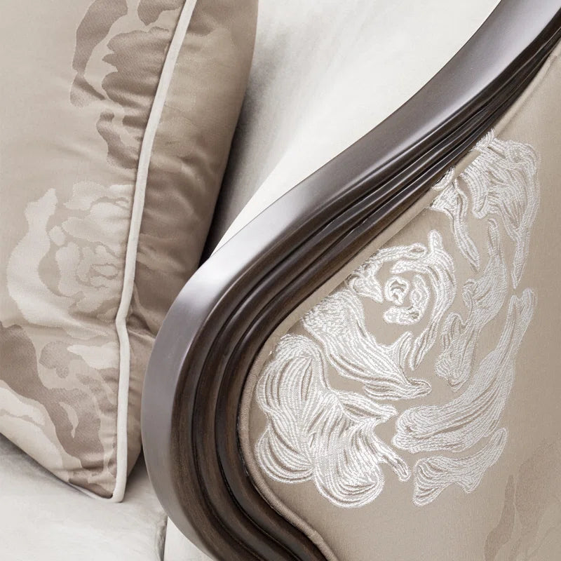 Camellia Field Velvet Accent Chair with Floral Back & Decorative Pillow