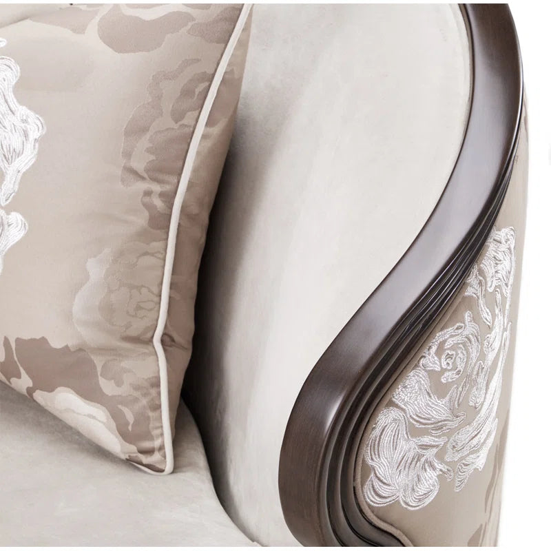 Camellia Field Velvet Accent Chair with Floral Back & Decorative Pillow