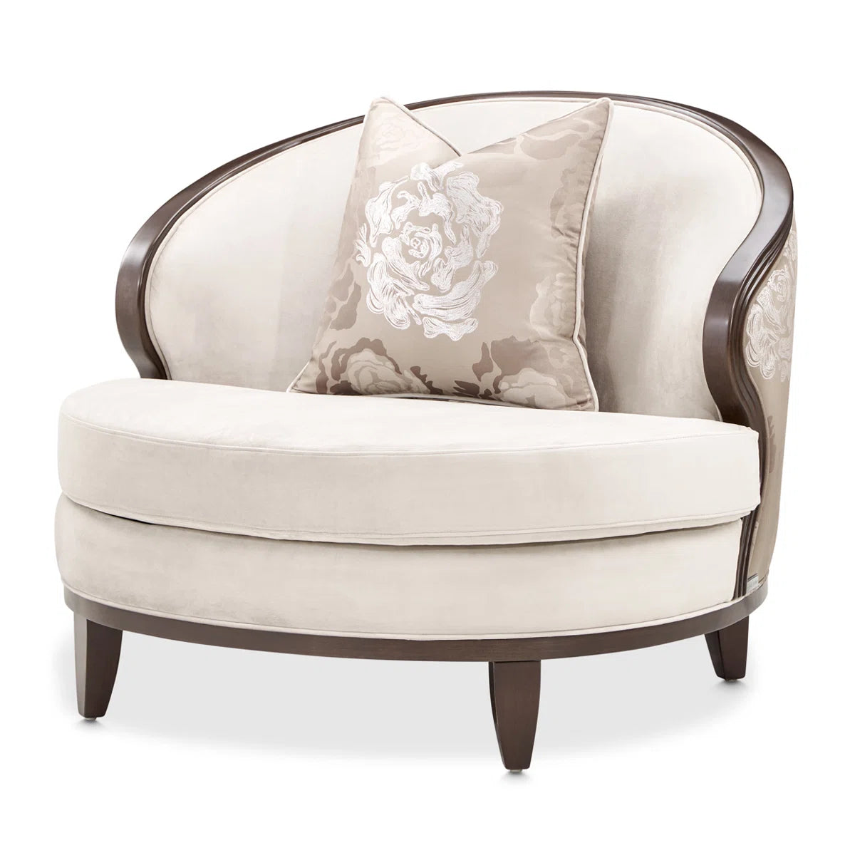 Camellia Field Velvet Accent Chair with Floral Back & Decorative Pillow