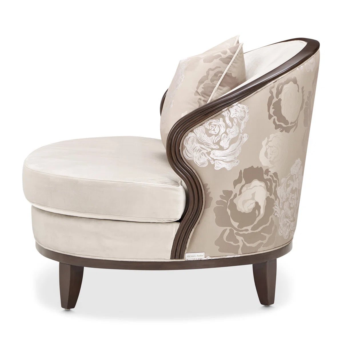 Camellia Field Velvet Accent Chair with Floral Back & Decorative Pillow
