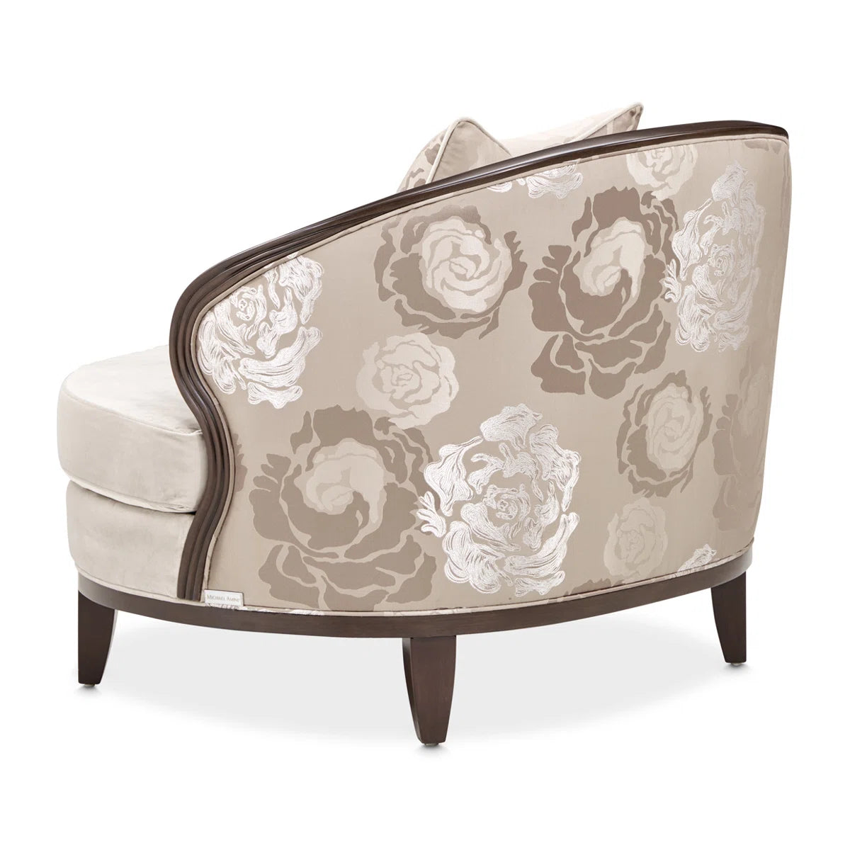 Camellia Field Velvet Accent Chair with Floral Back & Decorative Pillow