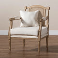 French Antique Mahogany Armchair with Rattan Back & Ivory Upholstery