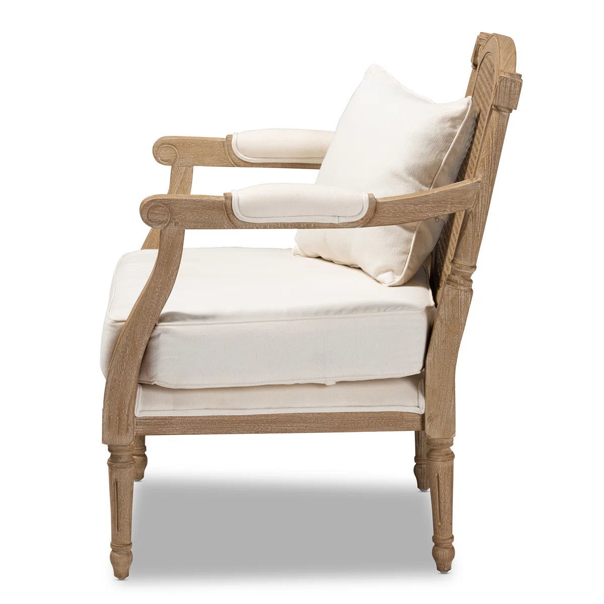  French Antique Mahogany Armchair with Rattan Back & Ivory Upholstery