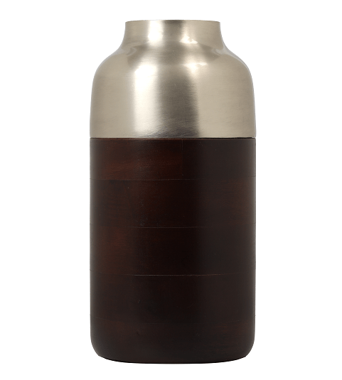 "Cylindrical Deidra" wood Large silver vase