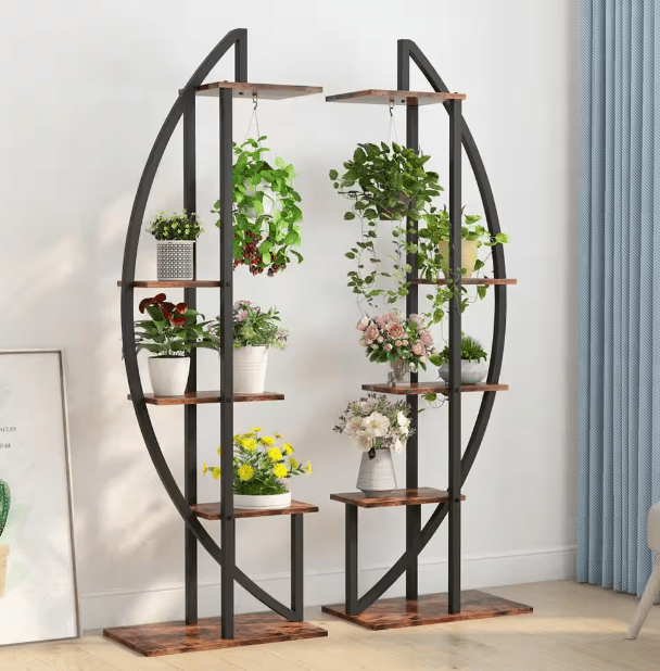 Eileen 63 in. Rustic Brown Curve Wood Indoor Plant Stand with 5-Tier (Pack of 2)