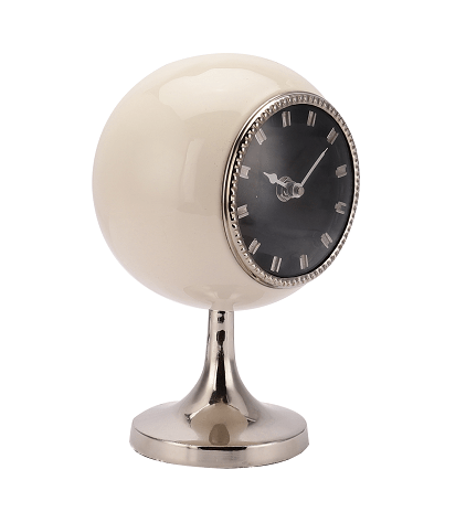 Circular Globe Clock with Fawn White Enamle & Nickle