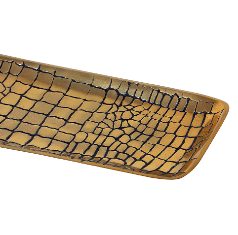 Gold Rectangular tray in  Croc Pattern