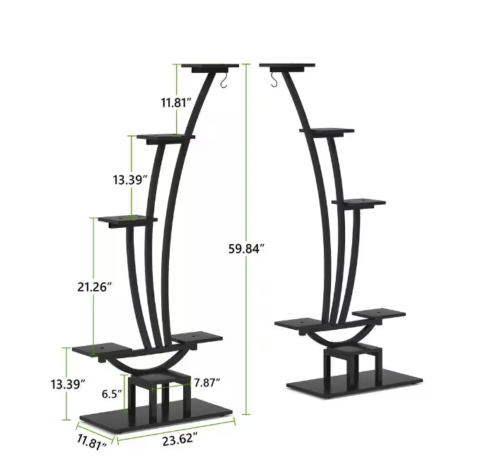 Wellston 59.8 in. Black 5-Tier Indoor Plant Stand Flower Rack with 2-Hooks (Pack of 2)