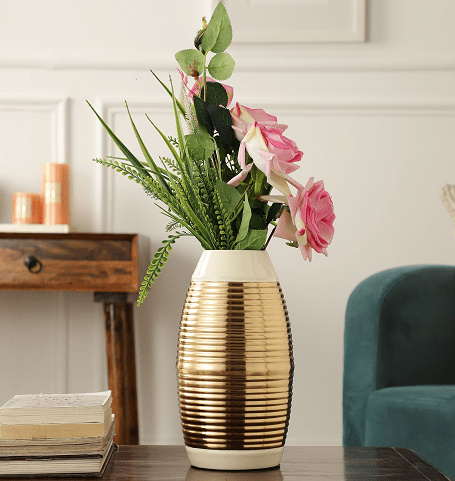 Regal Ivory and Gold Banded Enamel Vase