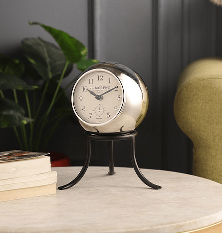 Seated Sphere Clock in Silver & Black Colour