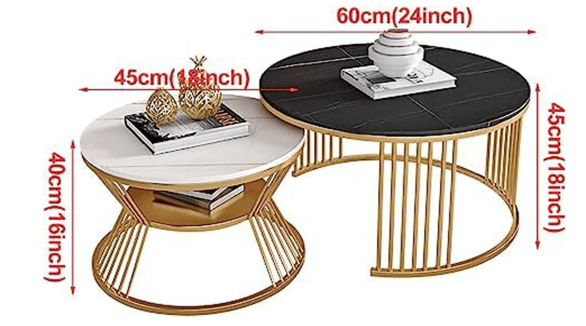 Round Coffee Table, Modern Minimalist Coffee Table, Balcony Coffee Table Side Table Combination, (Black-White-Gold)