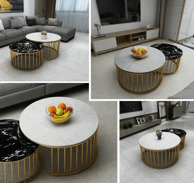 Center Table of 2 Tables,Coffee Table Round Tea Table Modern End Table Side Table with Sturdy Metal Legs for Living Room
