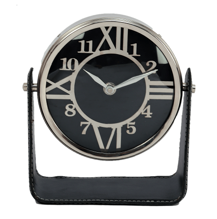 Genuine Black Leather Table clock