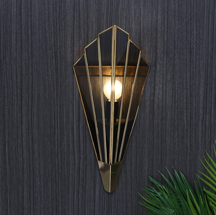 Triangular Abstract Luxe  Wall Lamp with Black Glass