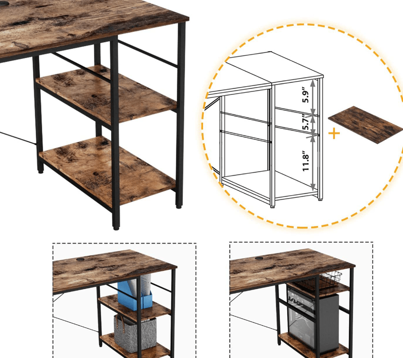 L Shaped Desk with Shelves and Reversible Corner Computer Desk