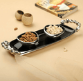 Stones Serving ware Jet Black enamle - Tray & Bowls Set Silver