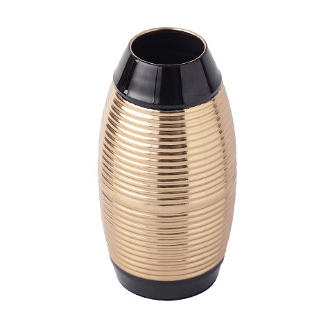 Regal Black and Gold Banded Enamel Vase
