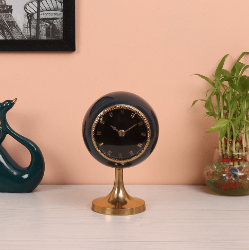 Circular Globe Clock with Teal Blue &  Gold finish