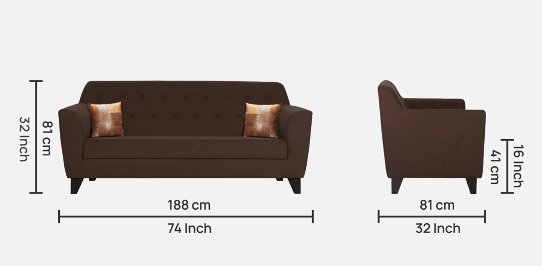 Fabric 3 Seater Sofa In Mahogany Colour