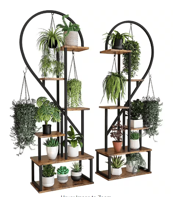 6-Tier Metal Plant Stand, Creative Half Heart Stepped Plant Stand for Home Patio Lawn Garden (2-Pack) Black
