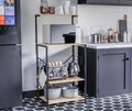 4 Tier Kitchen Organizer and Microwave Stand with Wheels and Side Hooks in Natural Finish
