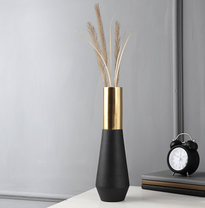 "Tall Deidra Vase"  Matt Gold &  Black wood