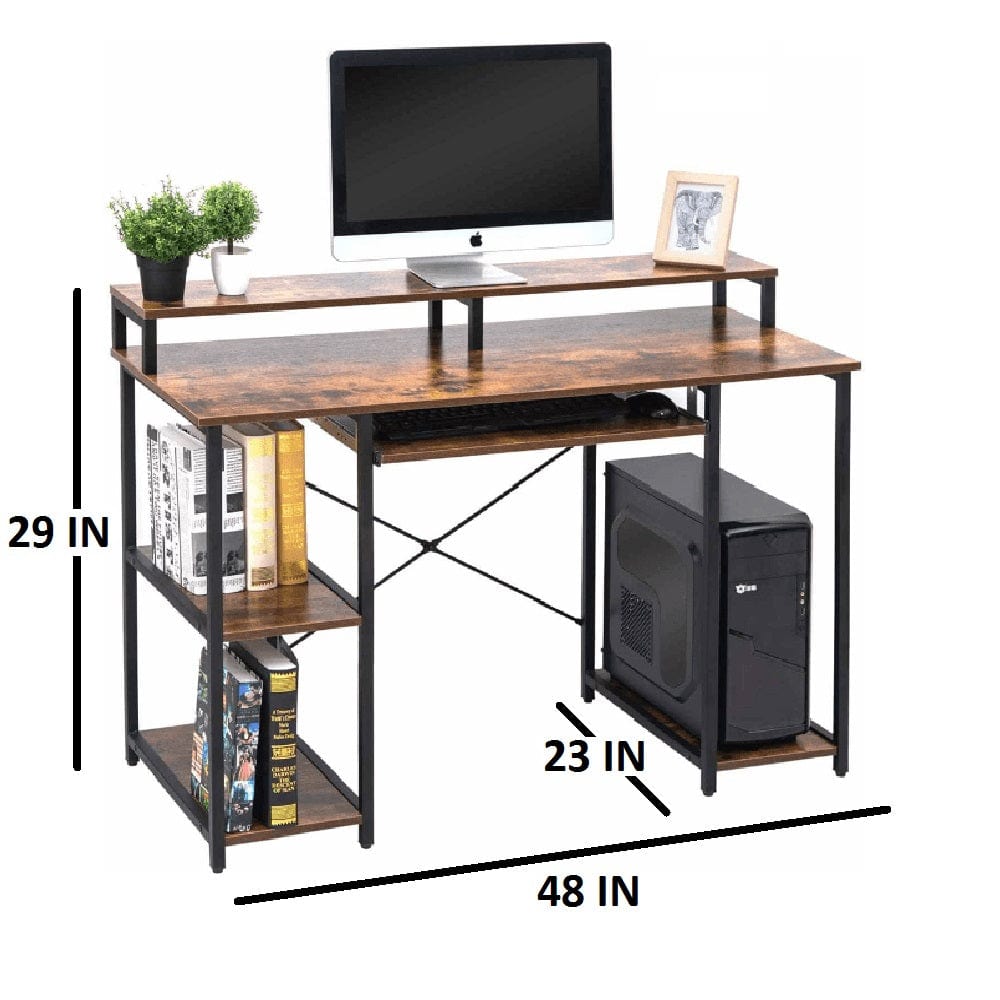 Computer Desk with Storage Shelves and Keyboard Tray