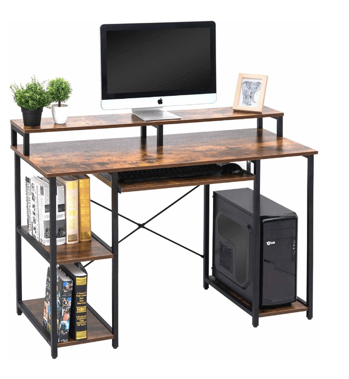 Computer Desk with Storage Shelves and Keyboard Tray