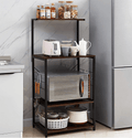 4 Tier Microwave Stand with Wheels and Side Hooks in Walnut Finish