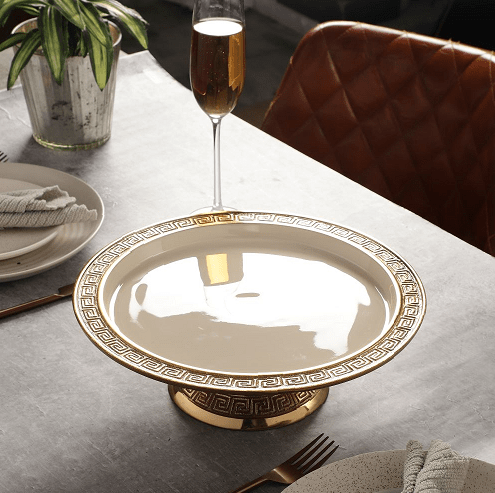 Versace Design Cake Stand in Ivory Enamle & Silver Finish