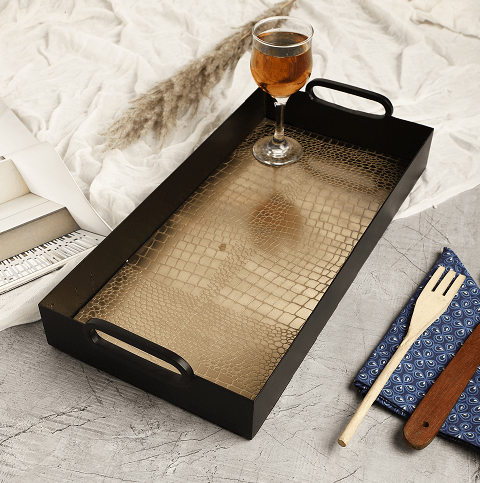 Hartley Gold Black Croc Tray with Handles
