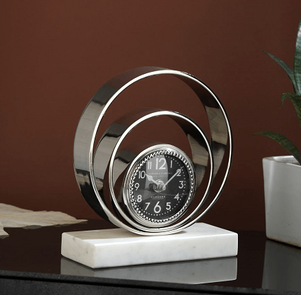 Rings Of Saturn Desk Clock in Marble & Silver Finish