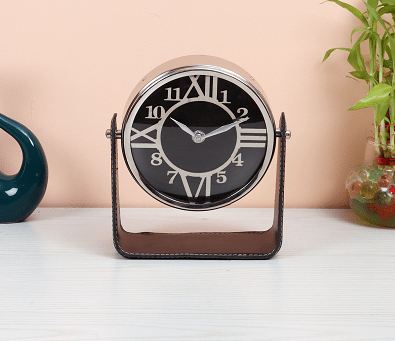 Genuine Black Leather Table clock