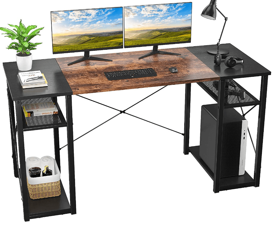 Black and Brown 4 Tier Computer Desk with Storage Shelf