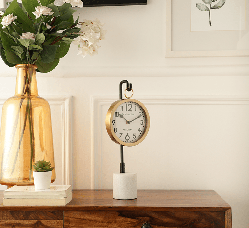 Suspended Marble Time Keeper in Gold  Table Clock