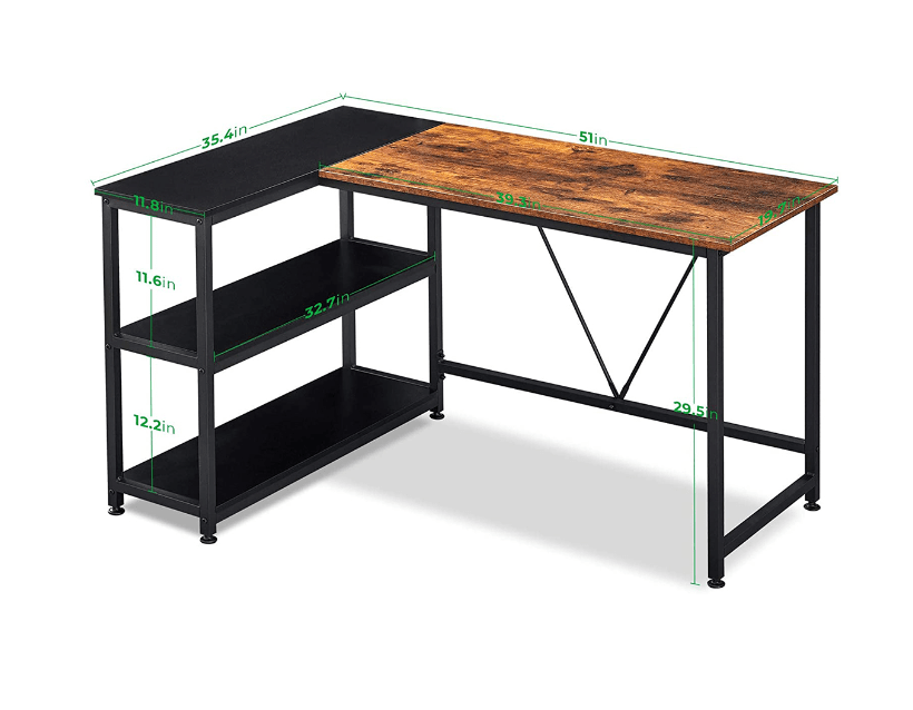 Reversible L-Shape Corner Desk with Storage Shelf