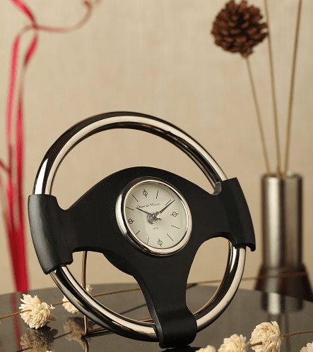 Wheel Steel Clock Gold Black