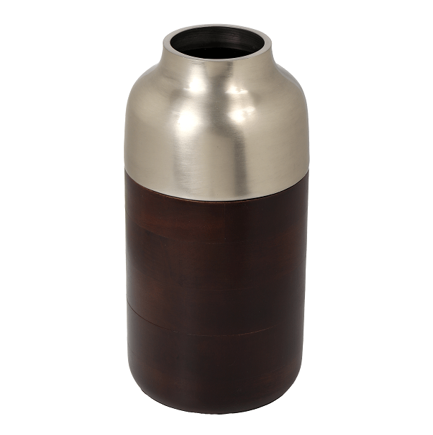 "Cylindrical Deidra" wood Large silver vase