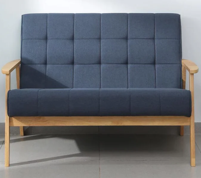 Solid Wood 2 Seater Sofa in Natural & Navy Finish