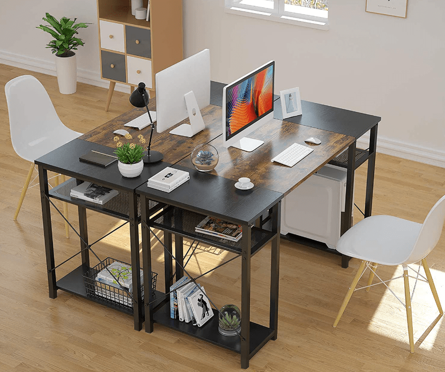 Black and Brown 4 Tier Computer Desk with Storage Shelf