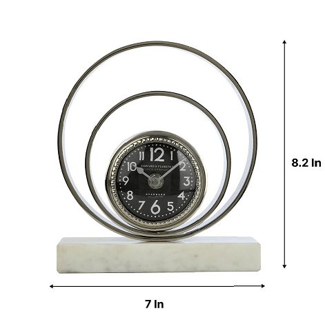 Rings Of Saturn Desk Clock in Marble & Silver Finish